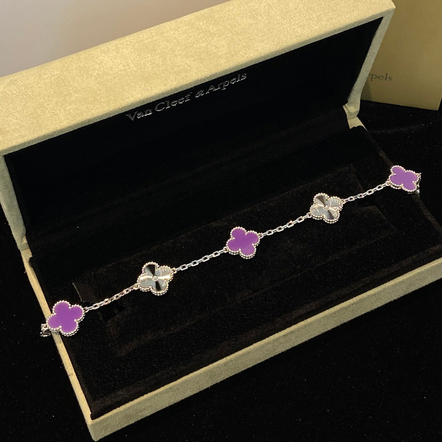 [Kismet Jewels ]CLOVER  5 MOTIFS  PURPLE VIOLET BRACELET SILVER