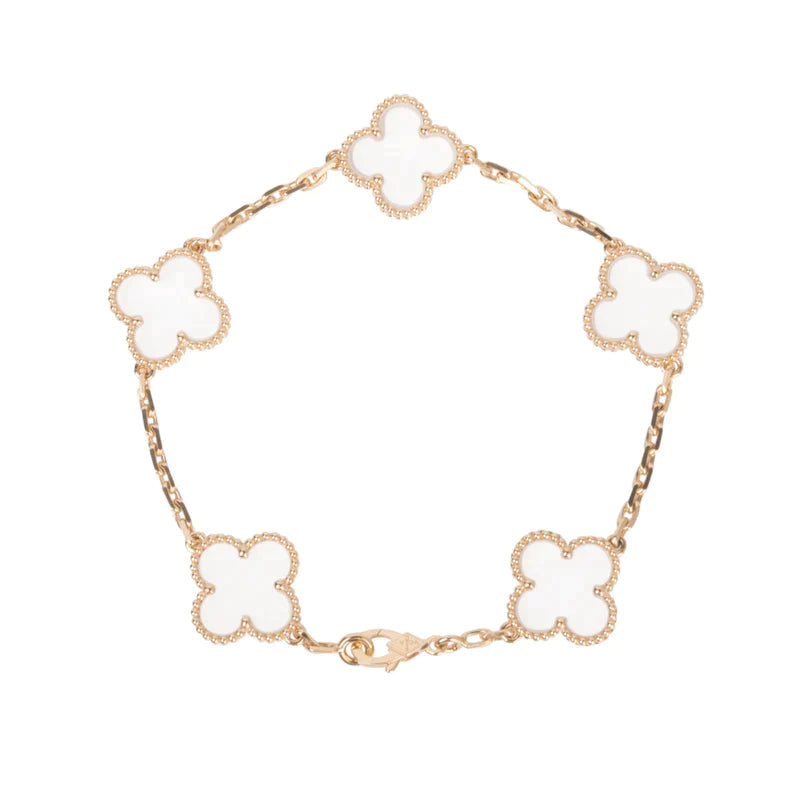 [Kismet Jewels ]CLOVER 5 MOTIF ROCK CRYSTAL PINK GOLD BRACELET