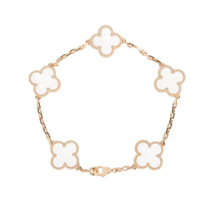 [Kismet Jewels ]CLOVER 5 MOTIF ROCK CRYSTAL PINK GOLD BRACELET