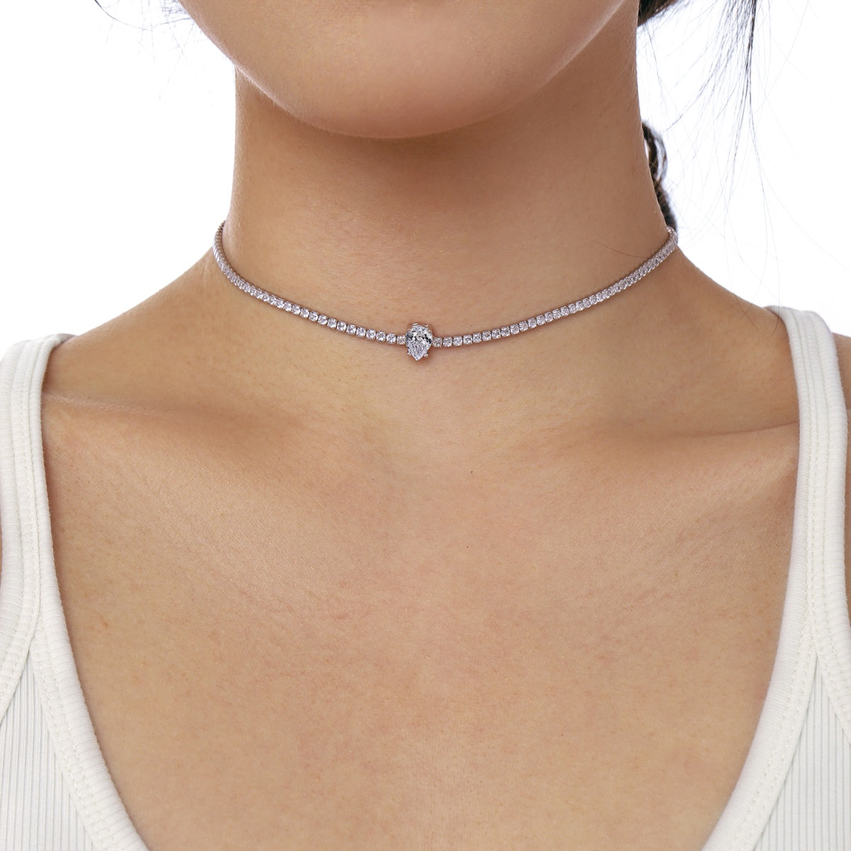 [Kismet Jewels ]1.0 carat Unique Pear Cut Tennis Necklace