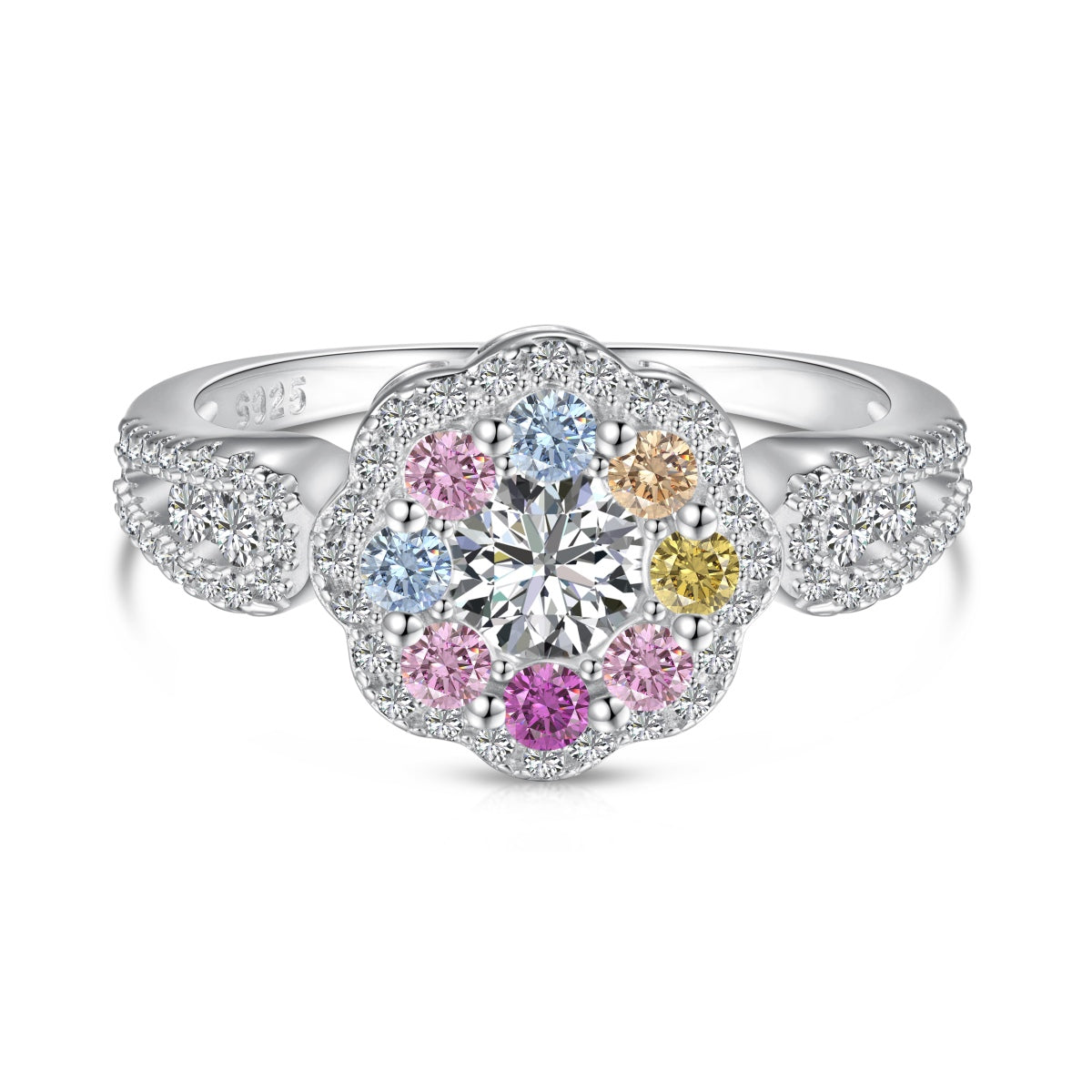 [Kismet Jewels ]Delicate Colorful Round Cut Flower Shape Wedding Ring