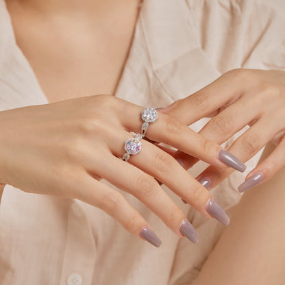 [Kismet Jewels ]Delicate Colorful Round Cut Flower Shape Wedding Ring