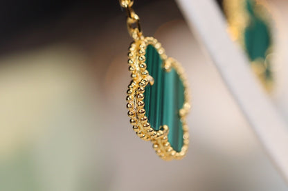 [Kismet Jewels ]CLOVER EARRINGS GOLD MALACHITE DIAMOND 3 MOTIF