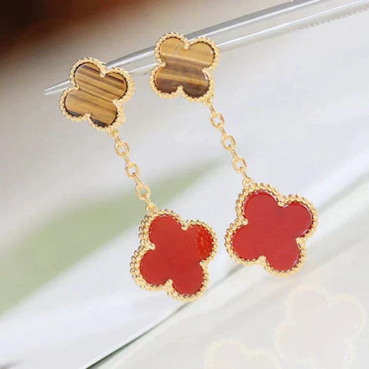 [Kismet Jewels ]CLOVER  2 MOTIF  TIGER EYE CARNELIAN EARRINGS