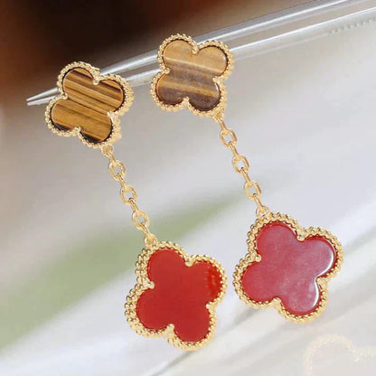 [Kismet Jewels ]CLOVER  2 MOTIF  TIGER EYE CARNELIAN EARRINGS