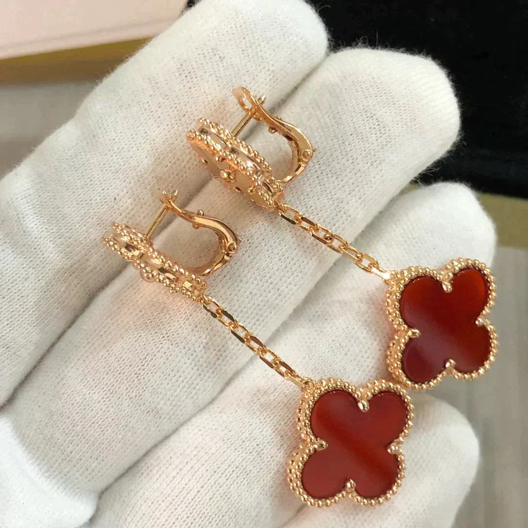 [Kismet Jewels ]CLOVER 2 MOTIF  LASER CARNELIAN EARRINGS