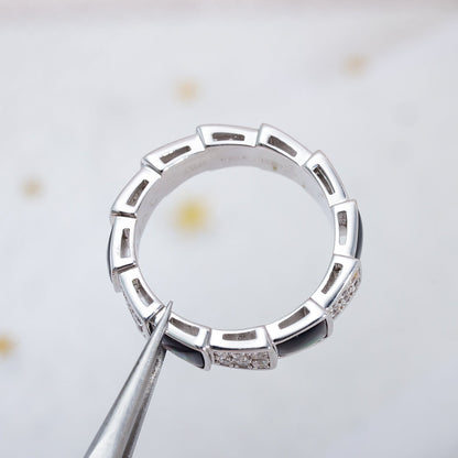 [Kismet Jewels ]SERPENTI RING SILVER DIAMOND BLACK MOP 4MM