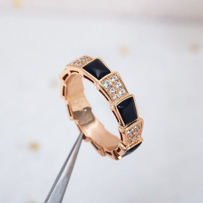 [Kismet Jewels ]SERPENTI RING PINK GOLD BLACK MOP DIAMOND PAVED 4MM