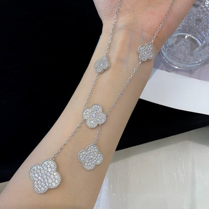 [Kismet Jewels ]CLOVER 5 MOTIFS SILVER DIAMONDS NECKLACE