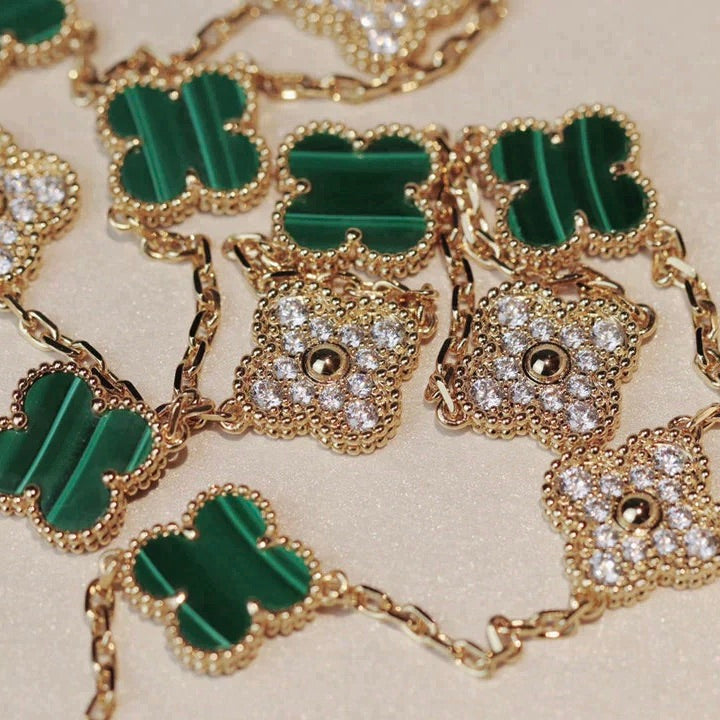 [Kismet Jewels ]CLOVER 20 MOTIFS MALACHITE DIAMOND NECKLACE