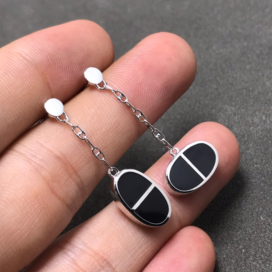 [Kismet Jewels ]CHAINE VERSO BLACK CERAMIC SILVER EARRINGS