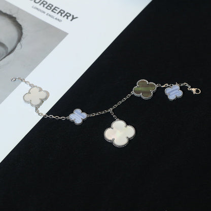 [Kismet Jewels ]CLOVER BRACELET 5 MOTIFS MOP CHALCEDONY SILVER