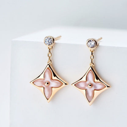 [Kismet Jewels ]DOUBLE STAR PINK GOLD MOP DROP EARRINGS