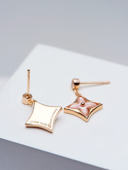 [Kismet Jewels ]DOUBLE STAR PINK GOLD MOP DROP EARRINGS