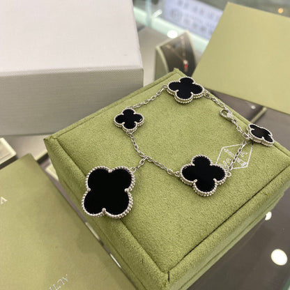 [Kismet Jewels ]CLOVER 5 MOTIFS SIVLER ONYX BRACELET