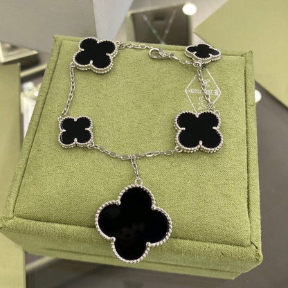[Kismet Jewels ]CLOVER 5 MOTIFS SIVLER ONYX BRACELET
