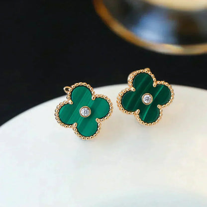 [Kismet Jewels ]CLOVER MEDIUM 1 MOTIFS MALACHITE DIAMOND EARRINGS