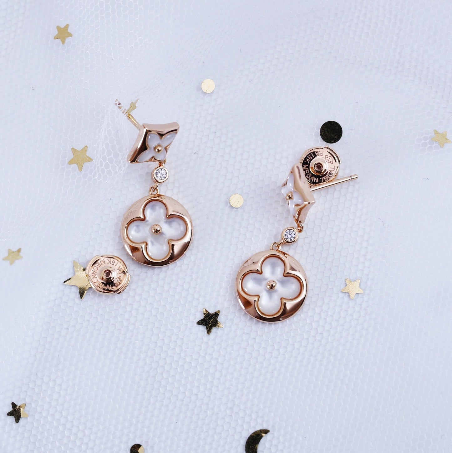 [Kismet Jewels ]STAR AND SUN PINK GOLD MOP DROP EARRINGS