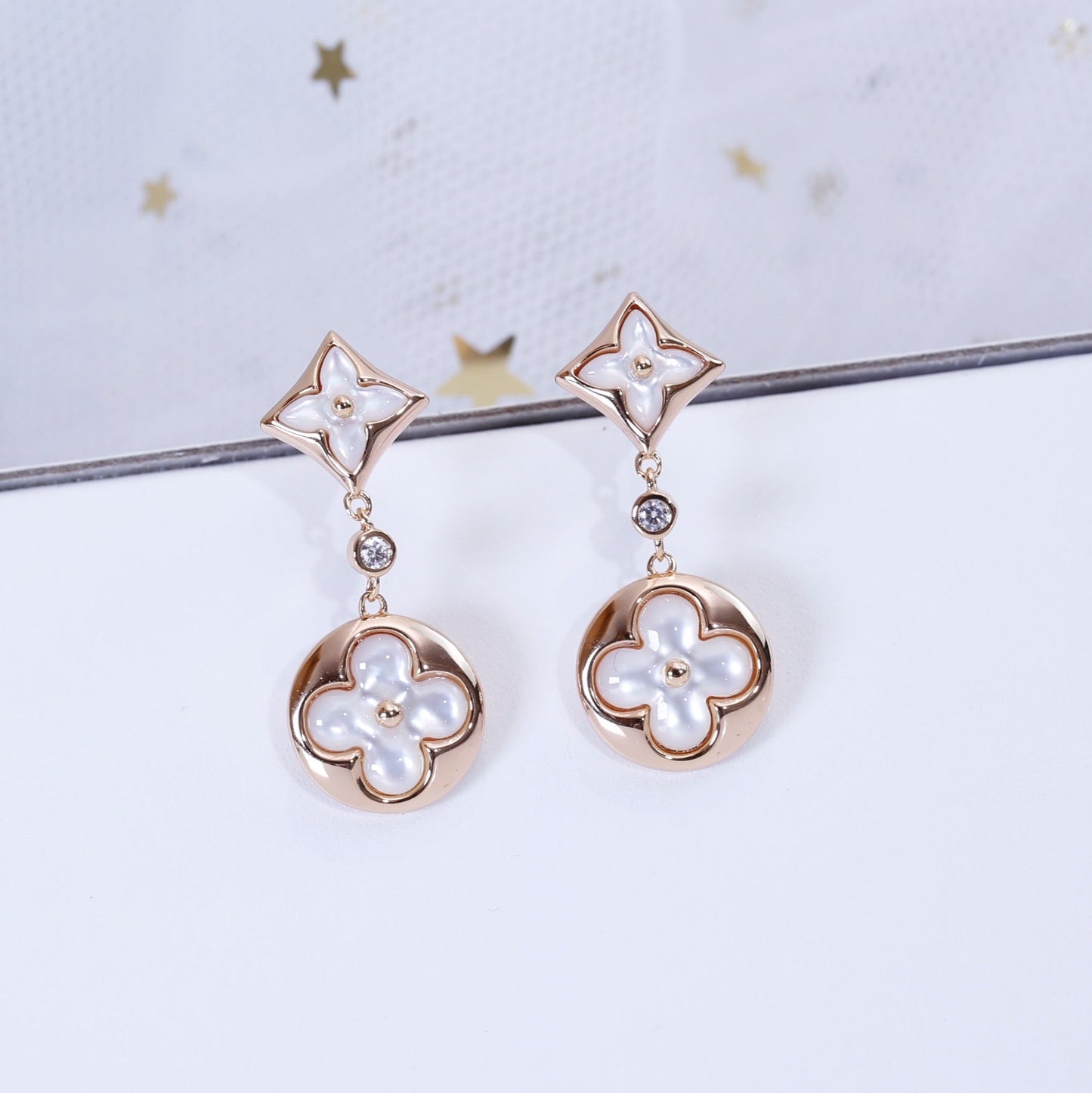 [Kismet Jewels ]STAR AND SUN PINK GOLD MOP DROP EARRINGS
