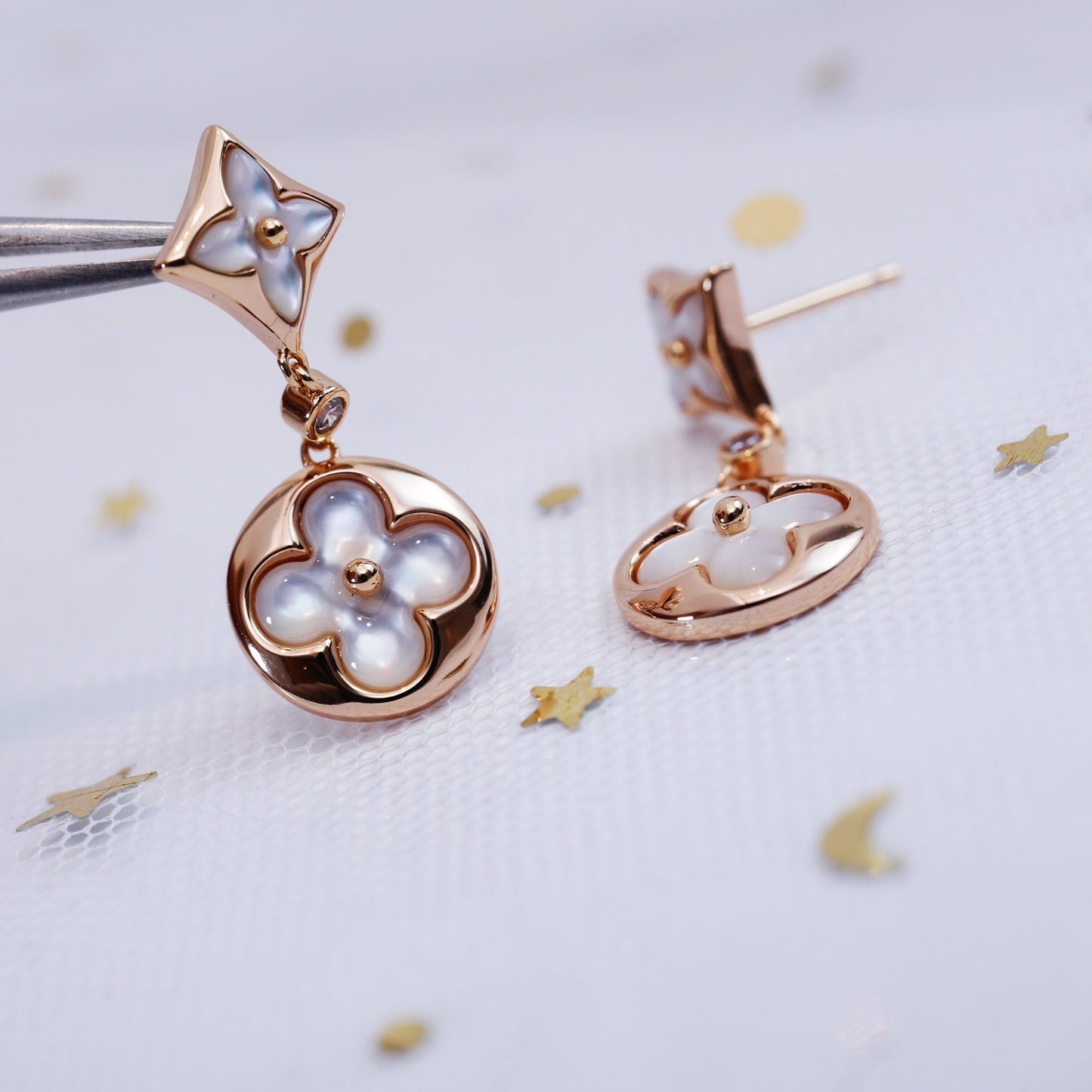 [Kismet Jewels ]STAR AND SUN PINK GOLD MOP DROP EARRINGS