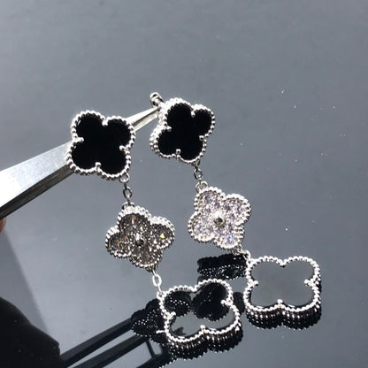 [Kismet Jewels ]CLOVER 3 MOTIF DIAMOND ONYX SILVER EARRINGS