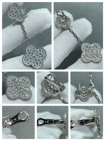 [Kismet Jewels ]CLOVER 2 MOTIFS DIAMOND PAVED SILVER EARRINGS