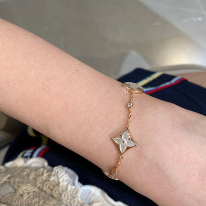 [Kismet Jewels ]STAR AND SUN 4 MOTIF WHITE MOP PINK GOLD BRACELET