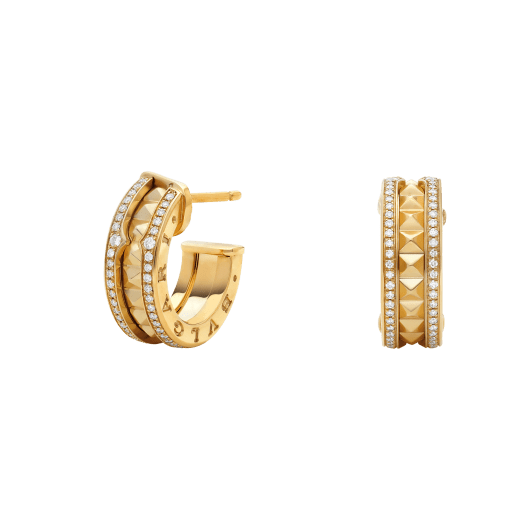[Kismet Jewels ]ZERO 1 ROCK GOLD EARRINGS WITH STUDDED SPIRAL AND PAVED DIAMONDS