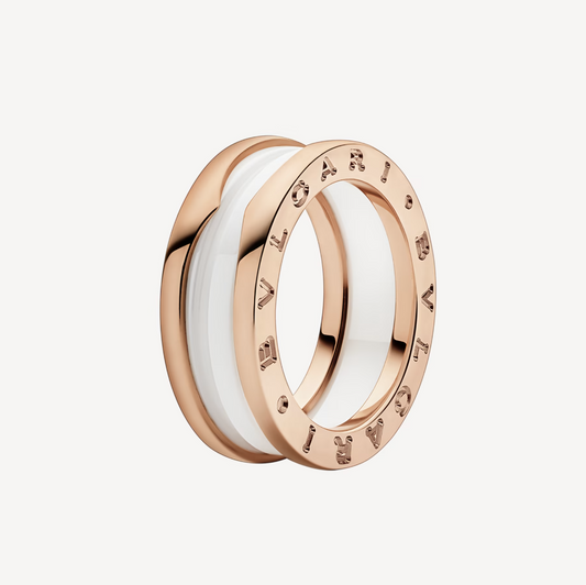 [Kismet Jewels ]ZERO 1 TWO-BAND LOOPS AND WHITE CERAMIC SPIRAL PINK GOLD RING