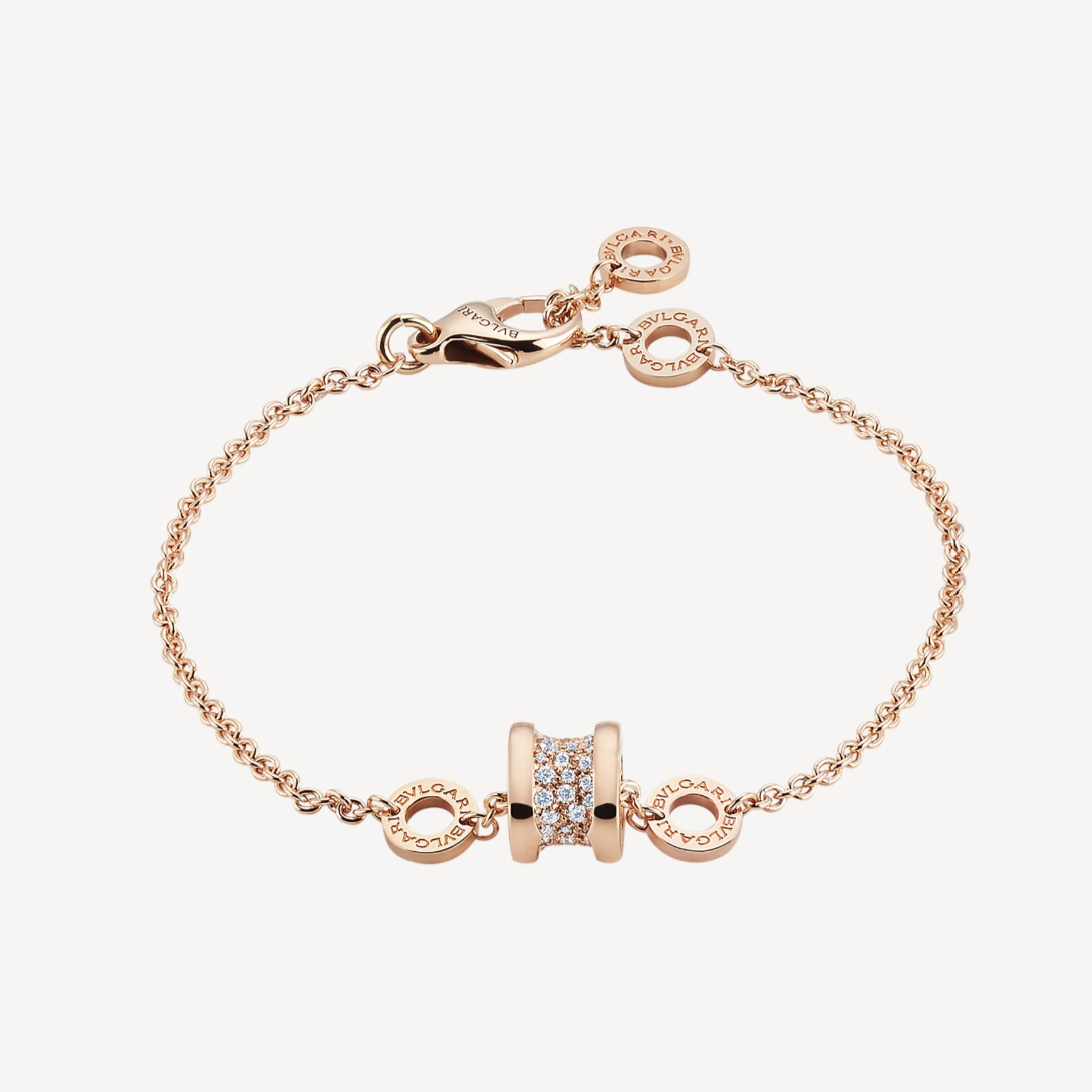 [Kismet Jewels ]ZERO 1 SOFT PINK GOLD WITH PAVED DIAMONDS ON THE SPIRAL BRACELET