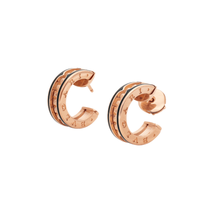 [Kismet Jewels ]ZERO 1 ROCK PINK GOLD EARRINGS WITH STUDDED SPIRAL AND BLACK CERAMIC
