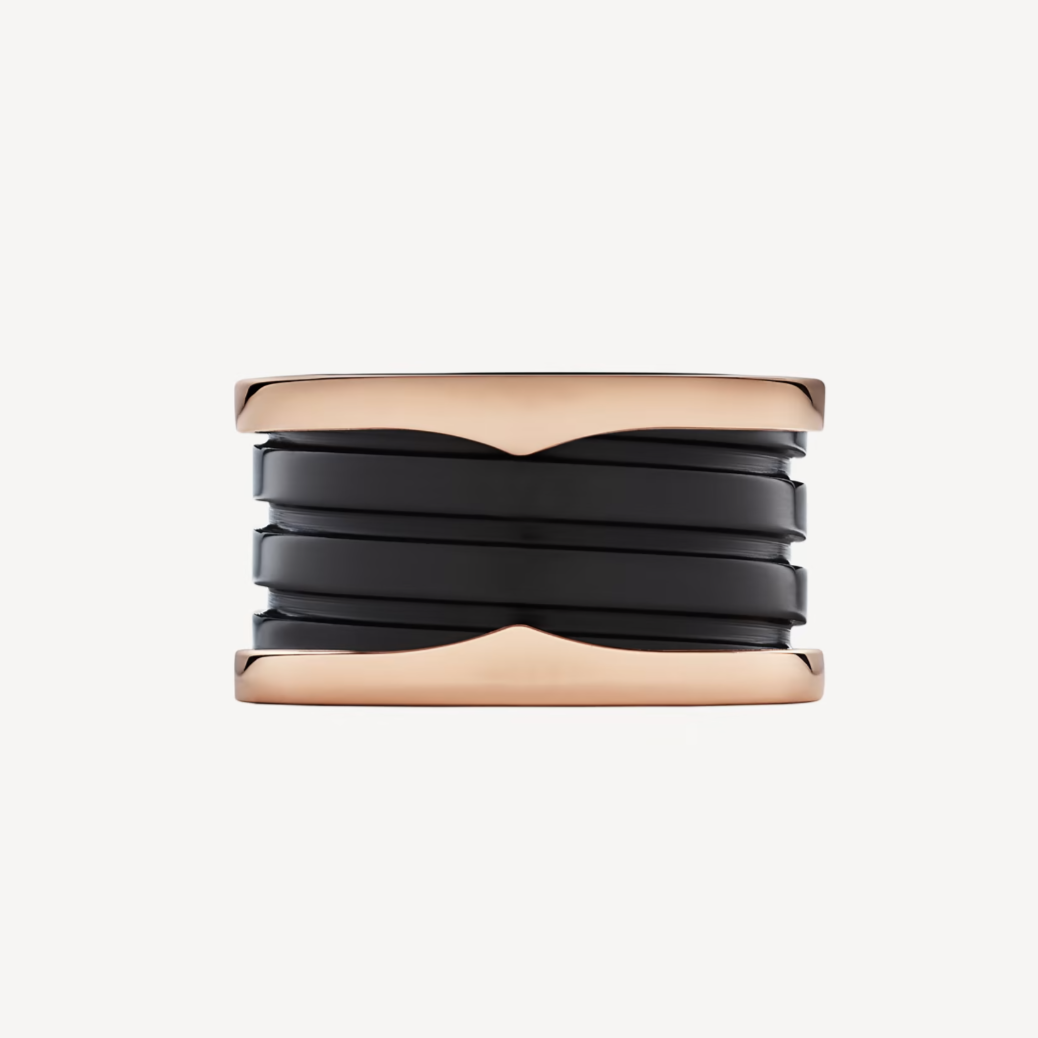 [Kismet Jewels ]ZERO 1 FOUR-BAND LOOPS AND BLACK CERAMIC SPIRAL PINK GOLD RING