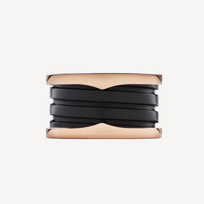 [Kismet Jewels ]ZERO 1 FOUR-BAND LOOPS AND BLACK CERAMIC SPIRAL PINK GOLD RING