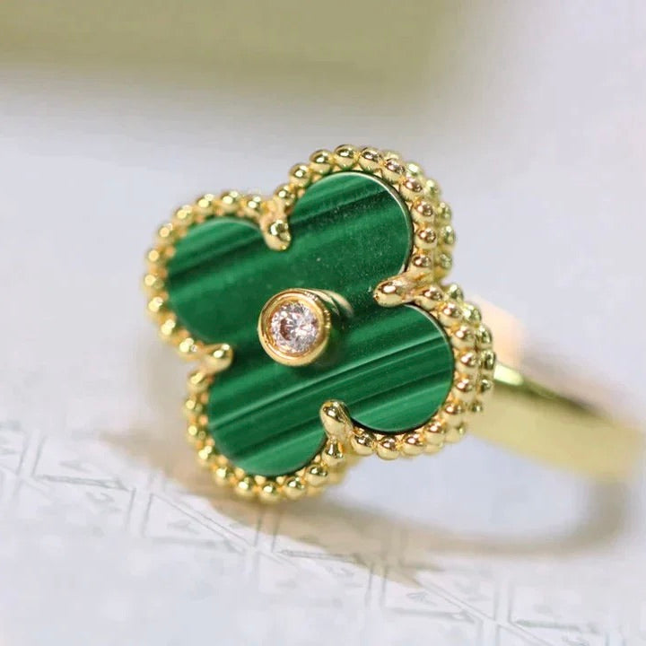 [Kismet Jewels ]CLOVER MALACHITE RING GOLD DIAMOND