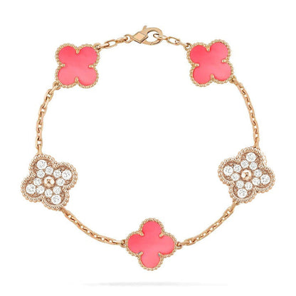 [Kismet Jewels ]CLOVER 5 MOTIF DIAMOND PINK MOP PINK GOLD BRACELET