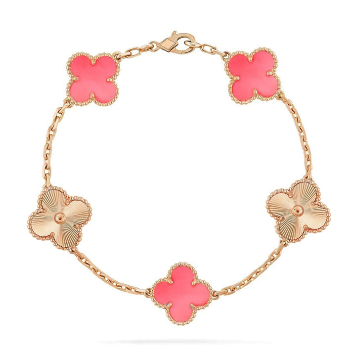 [Kismet Jewels ]CLOVER BRACELET 5 MOTIF PINK AND PINK GOLD