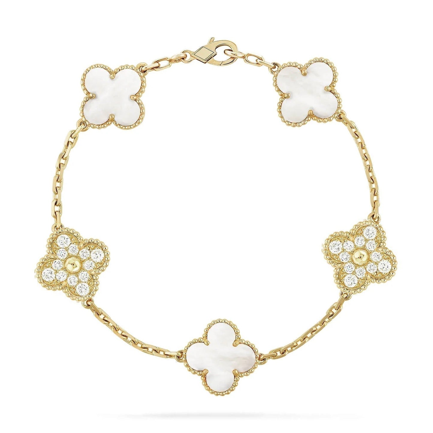 [Kismet Jewels ]CLOVER BRACELET 5 MOTIF WHITE MOP DIAMOND