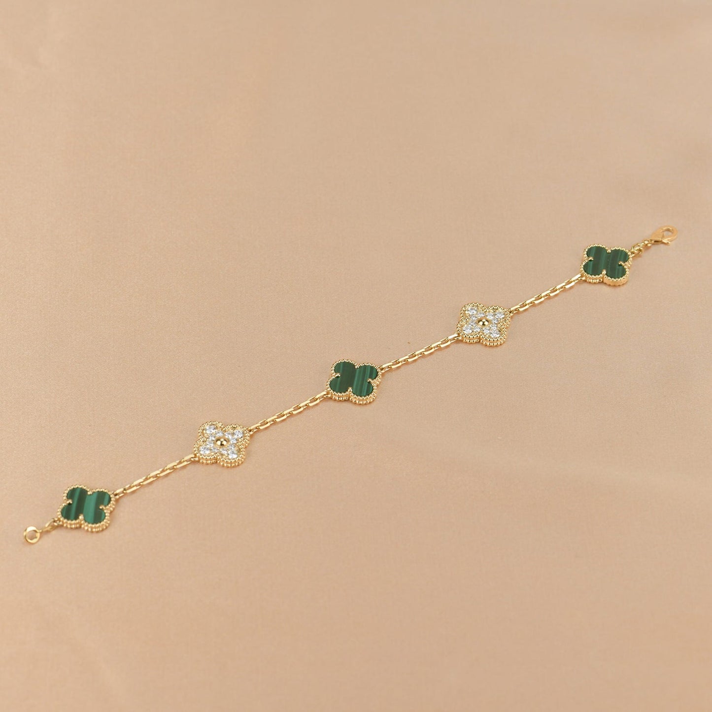 [Kismet Jewels ]CLOVER  5 MOTIF MALACHITE DIAMOND BRACELET