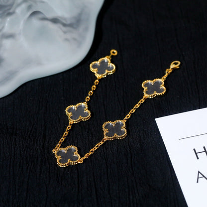 [Kismet Jewels ]CLOVER 5 MOTIF ROCK CRYSTAL PINK GOLD BRACELET