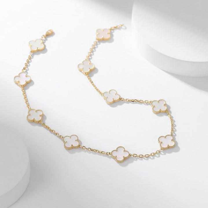 [Kismet Jewels ]CLOVER 10 MOTIFS WHITE MOTHER OF PEARL NECKLACE