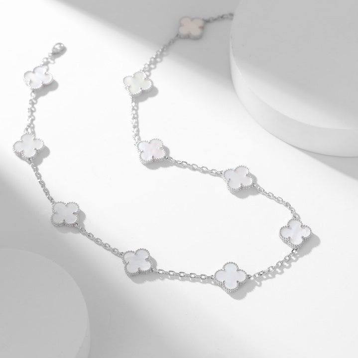 [Kismet Jewels ]CLOVER 10 MOTIFS WHITE MOTHER OF PEARL NECKLACE