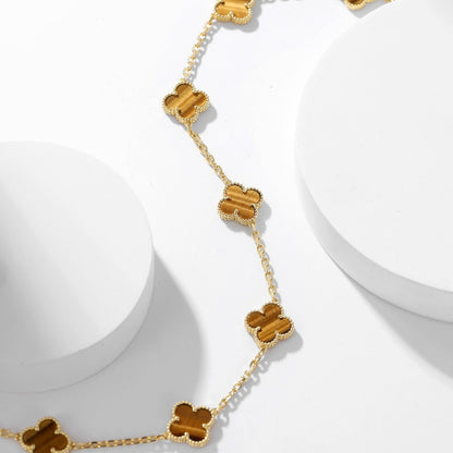 [Kismet Jewels ]CLOVER 10 MOTIFS TIGER EYE NECKLACE