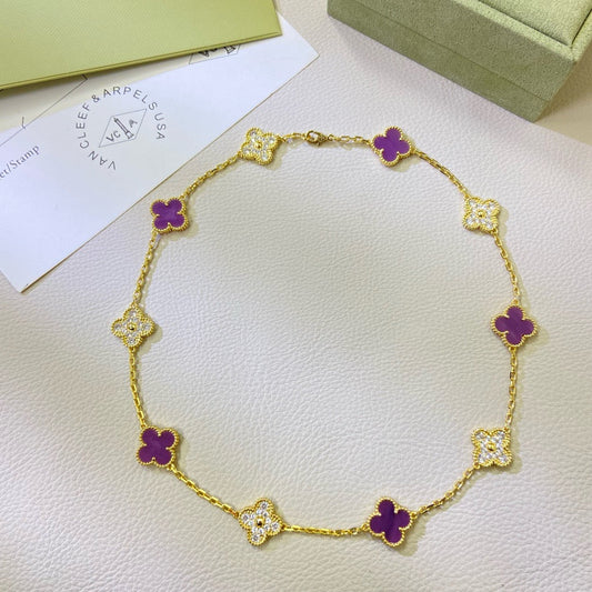 [Kismet Jewels ]CLOVER 10 MOTIFS  PURPLE VIOLET DIAMOND NECKLACE