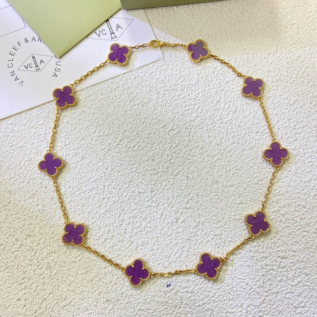 [Kismet Jewels ]CLOVER 10 MOTIFS  PURPLE VIOLET  NECKLACE