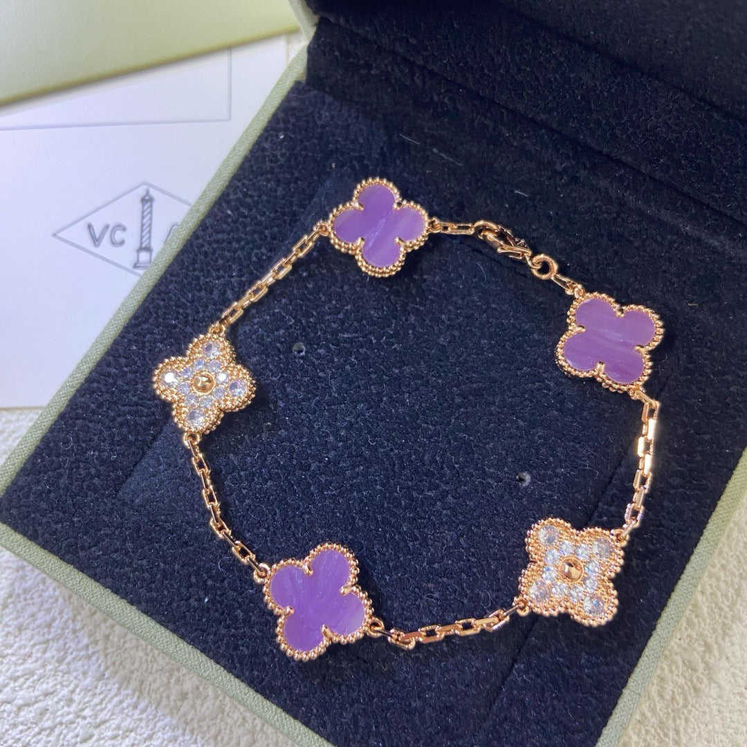 [Kismet Jewels ]CLOVER  5 MOTIFS  PURPLE VIOLET DIAMOND BRACELET