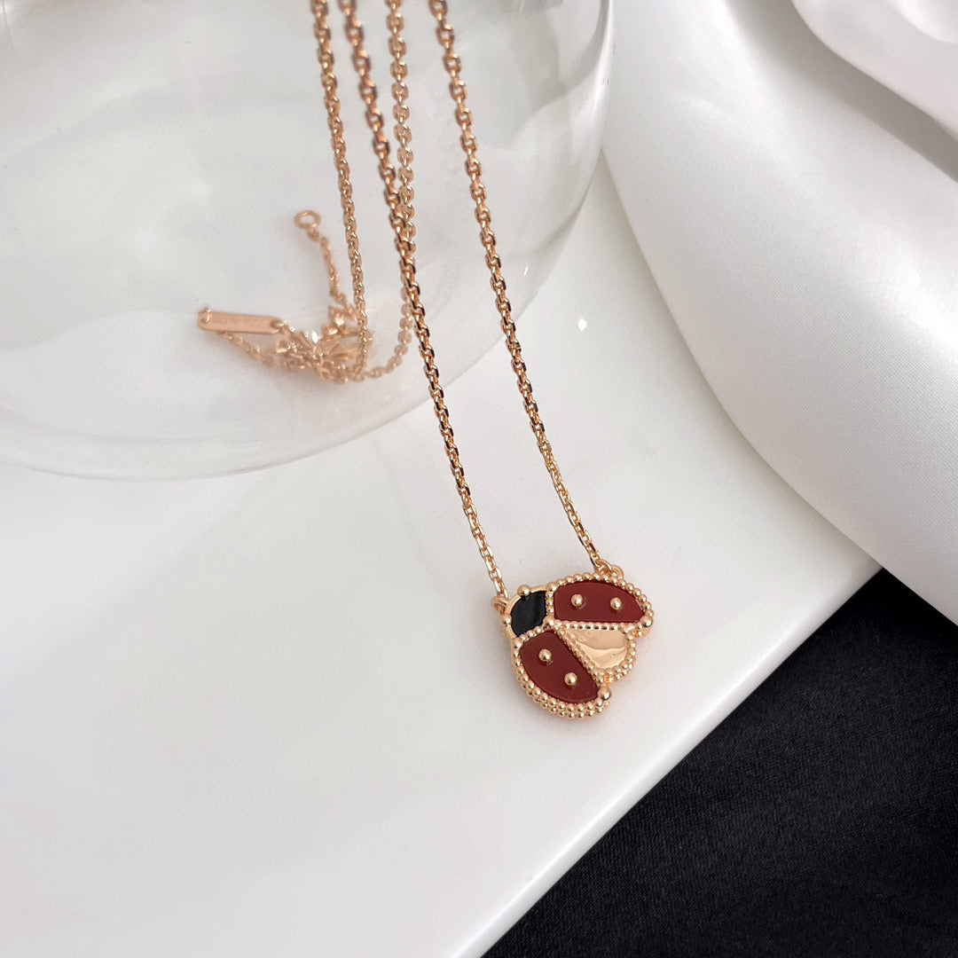 [Kismet Jewels ]LUCKY  CARNELIANS LADYBUG NECKLACE