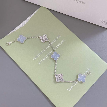 [Kismet Jewels ]CLOVER  5 MOTIF DIAMOND PURPLE CHALCEDONY BRACELET SILVER