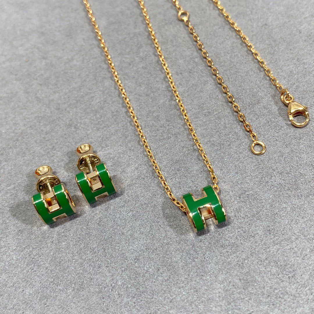 [Kismet Jewels ]POP H GREEN NECKLACE SILVER AND GOLD