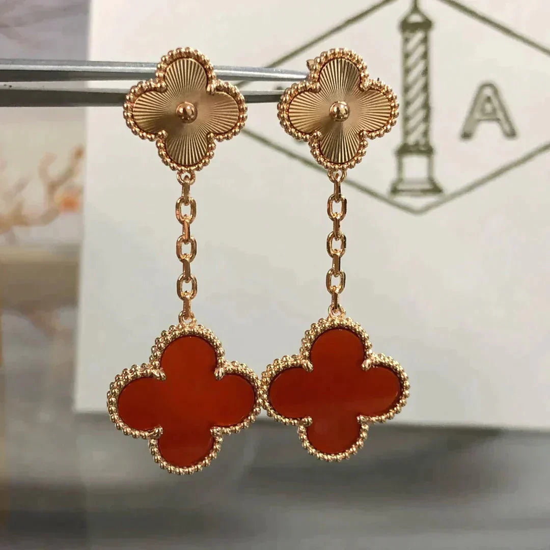 [Kismet Jewels ]CLOVER 2 MOTIF  LASER CARNELIAN EARRINGS