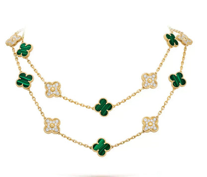 [Kismet Jewels ]CLOVER 20 MOTIFS MALACHITE DIAMOND NECKLACE